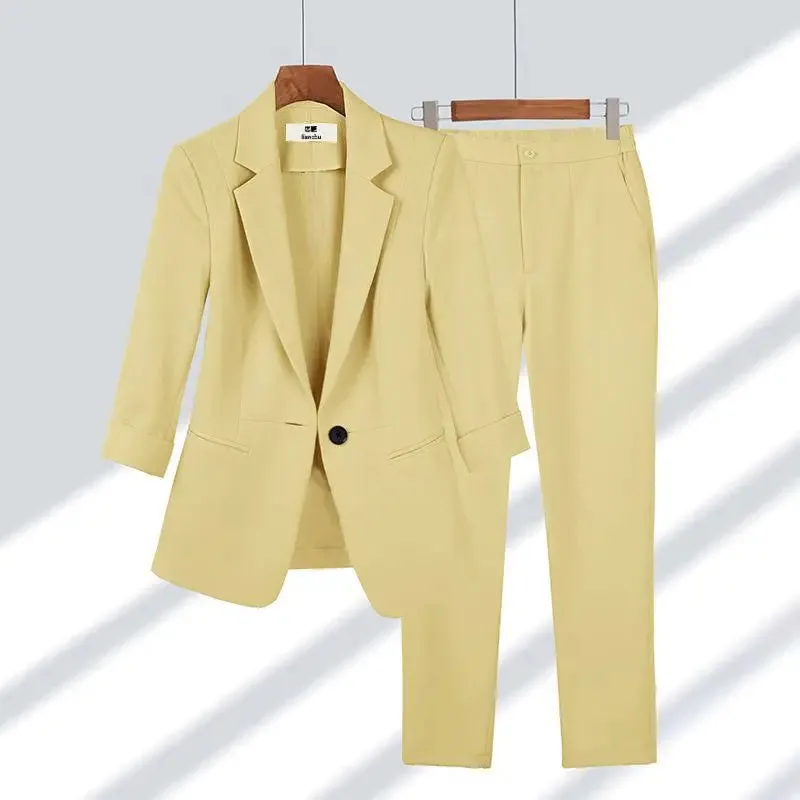 2023 Summer New Thin Jacket Blazer Casual Wide Leg Pants Two Piece Elegant Women's Pants Set Office Outfits Business Clothing