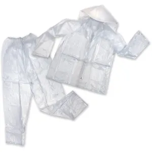 3 Piece Rain Suit, Vinyl, Clear, Various Sizes