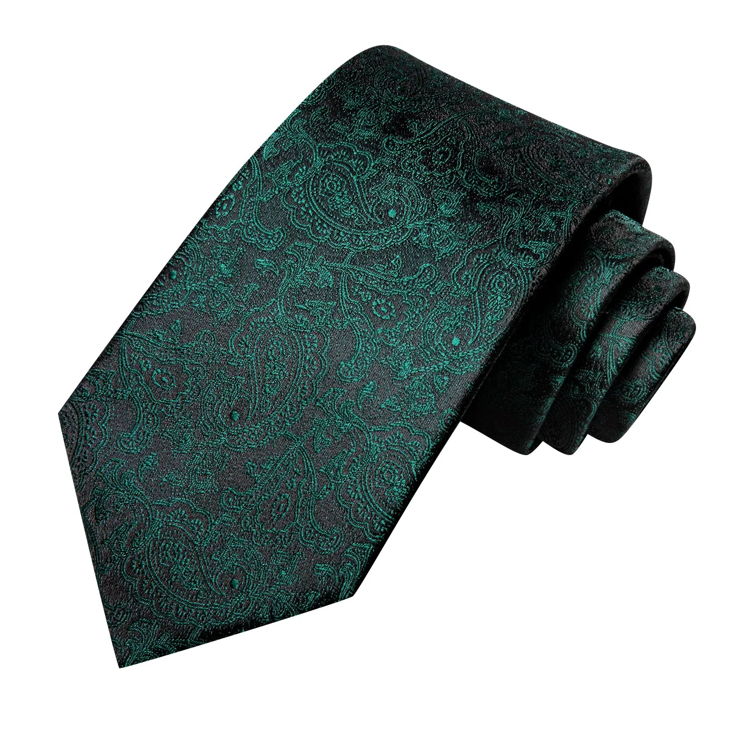 $9.99 Hi-Tie Dark Green Black Paisley Men's Tie Pocket Square Cufflinks Set