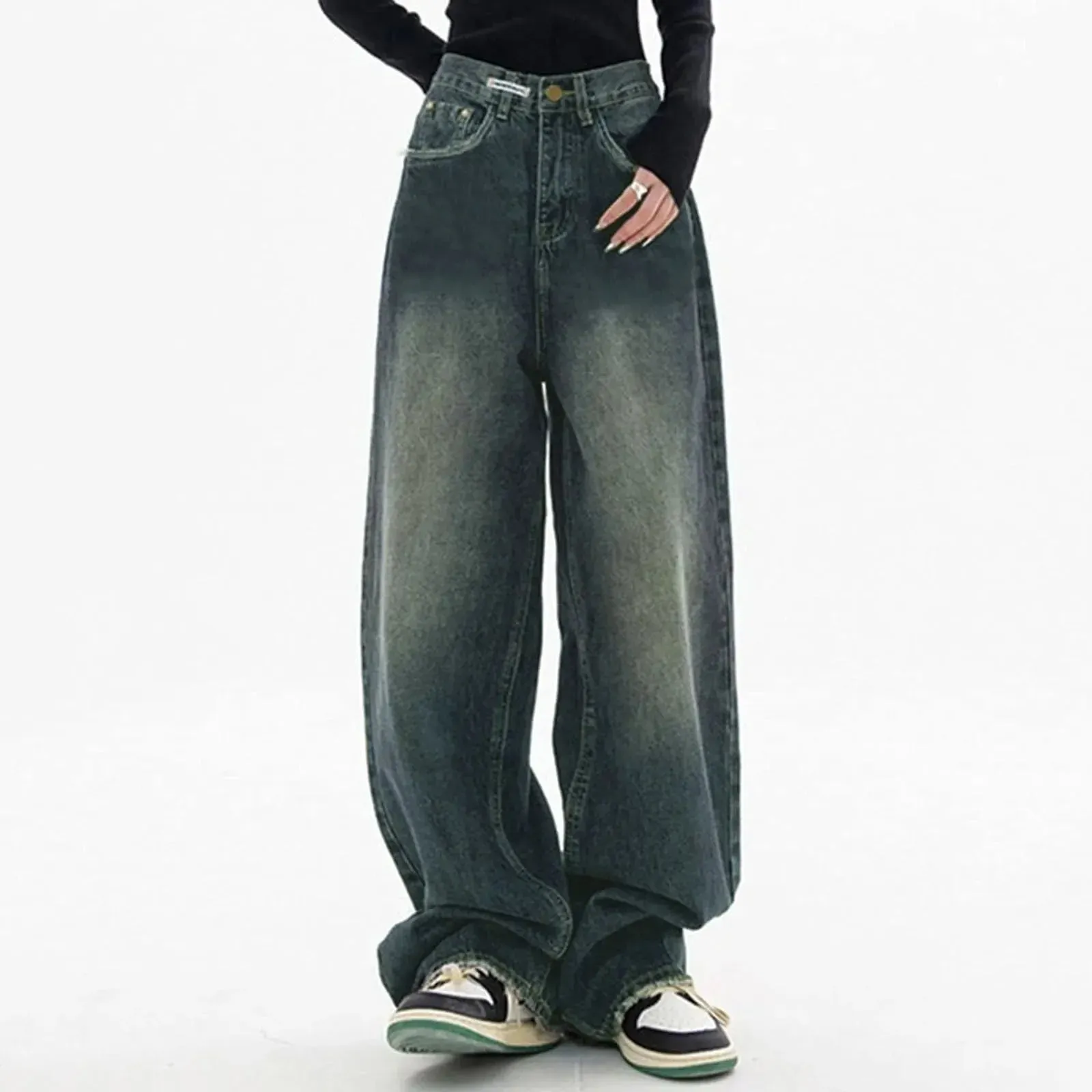 Baggy Jeans Trousers High Waist E Girl Style Streetwear Fashion Vintage Denim Loose Straight Women Pants