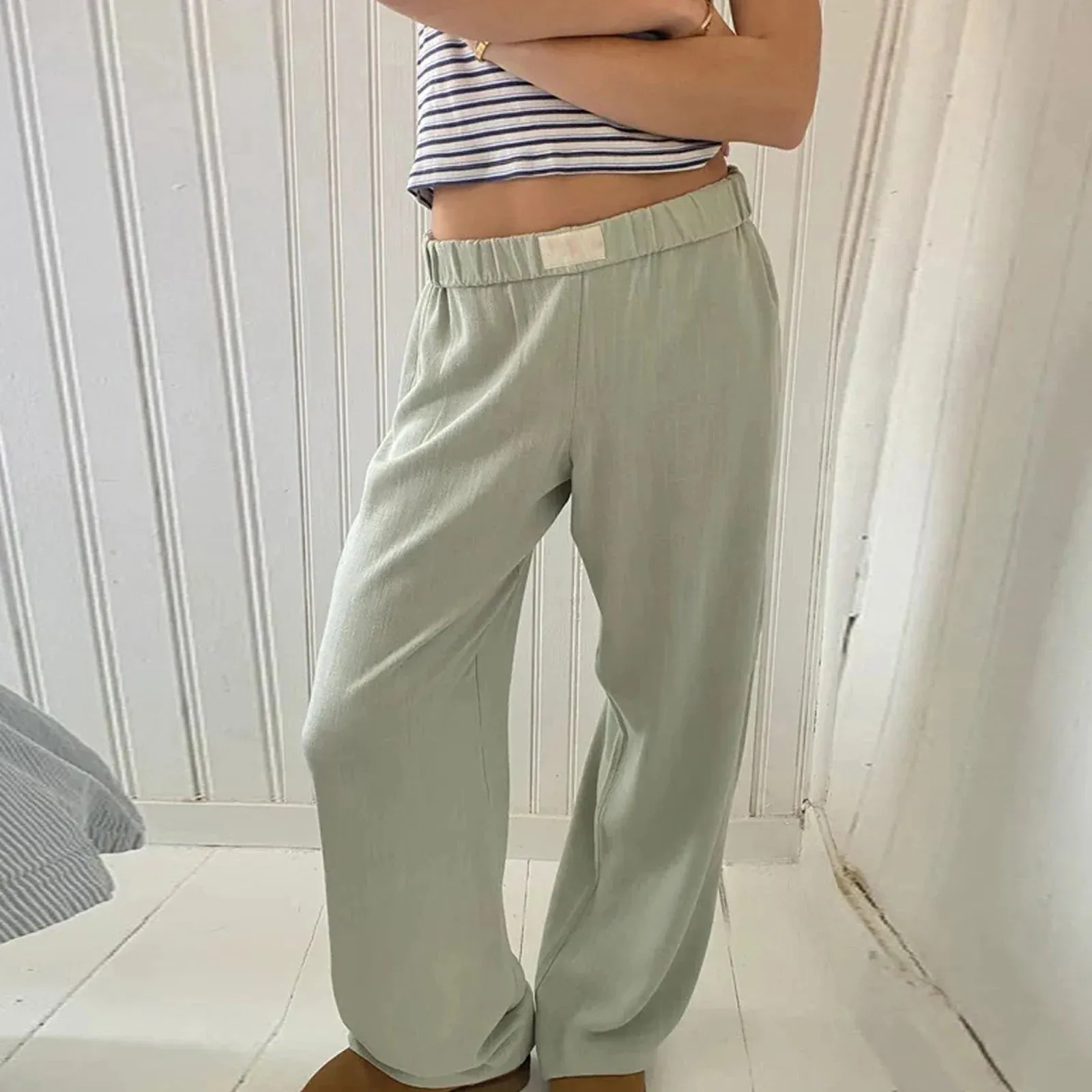 Baggy Solid Color Elastic Waist Loose Harajuku Lounge Grunge Casual Pants