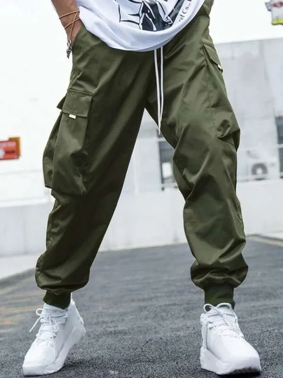 Button Up Striped Shirt And Flap Pocket Cargo Pants Set