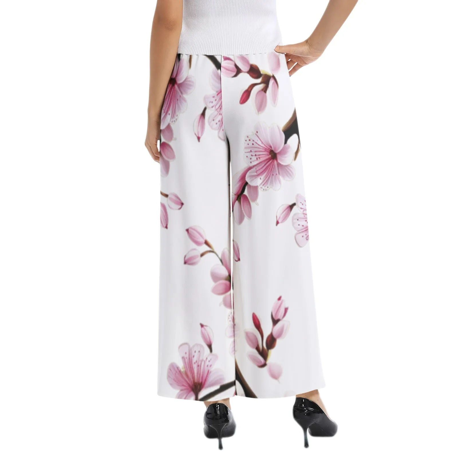 Cherry Blossom Elastic Waist Wide Leg Pant