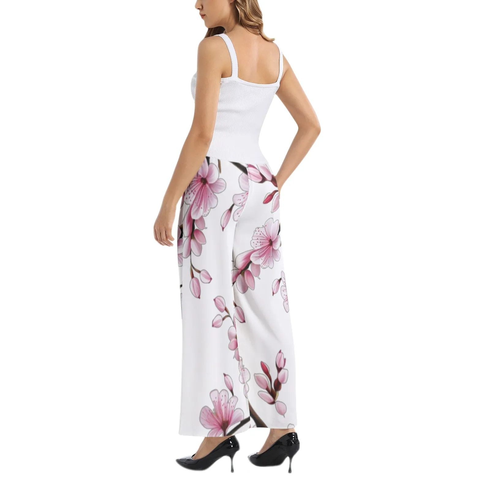 Cherry Blossom Elastic Waist Wide Leg Pant