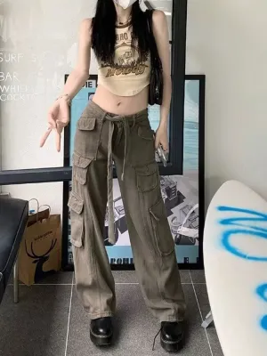 deanwangkt trousers summer popular light-colored women's new temperament trend wide-leg pants Japanese fashion zipper jeans