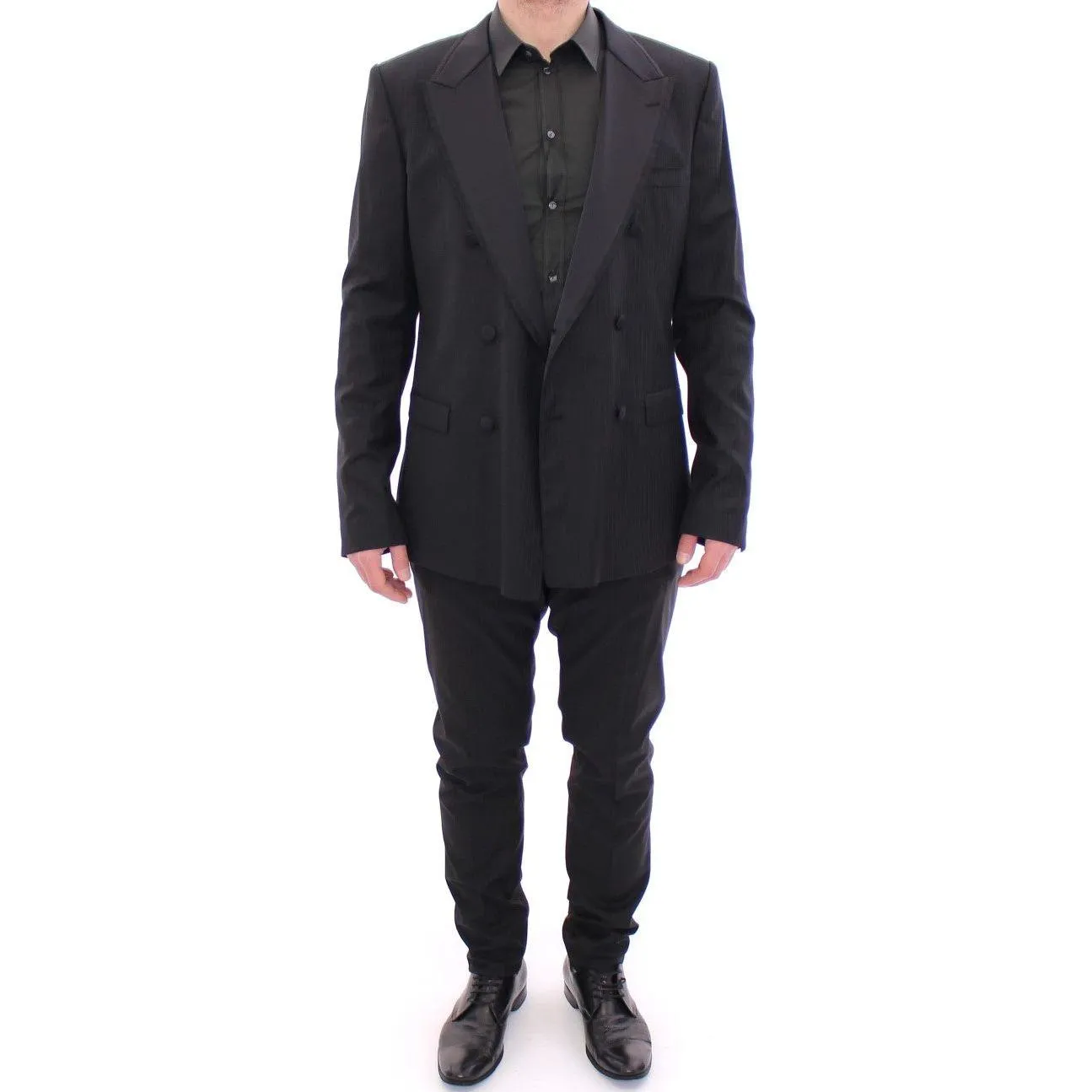 Dolce & Gabbana Elegant Black Striped Wool-Silk Blend Suit