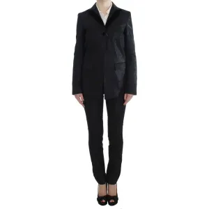 Exte Elegant Three-Piece Black Pants Suit