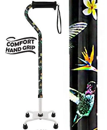 Flight of the Hummingbird Aluminum Convertible Quad Base Walking Cane - Adjustable Shaft