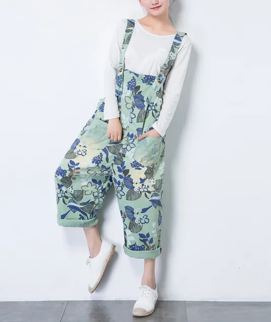 Floral Casual Spring Summer Cotton Overall Loose  Women Jumpsuits QYCQ05161