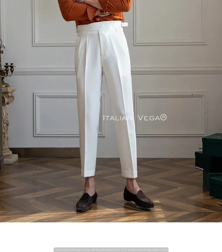 Frost White Classic Buckle Formal Gurkha Pants by ITALIAN VEGA®