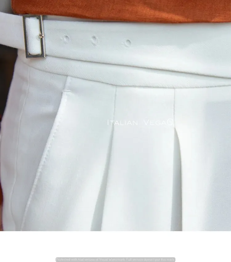 Frost White Classic Buckle Formal Gurkha Pants by ITALIAN VEGA®