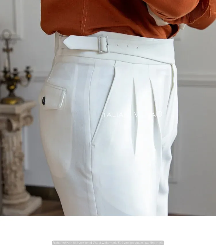 Frost White Classic Buckle Formal Gurkha Pants by ITALIAN VEGA®