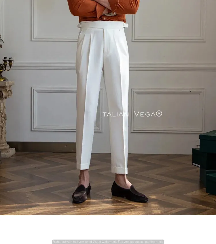 Frost White Classic Buckle Formal Gurkha Pants by ITALIAN VEGA®