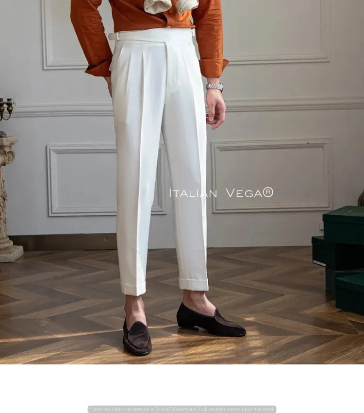 Frost White Classic Buckle Formal Gurkha Pants by ITALIAN VEGA®