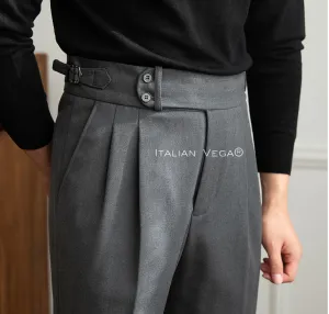 Grey Woolen Signature Buttoned Gurkha Pants by Italian Vega®