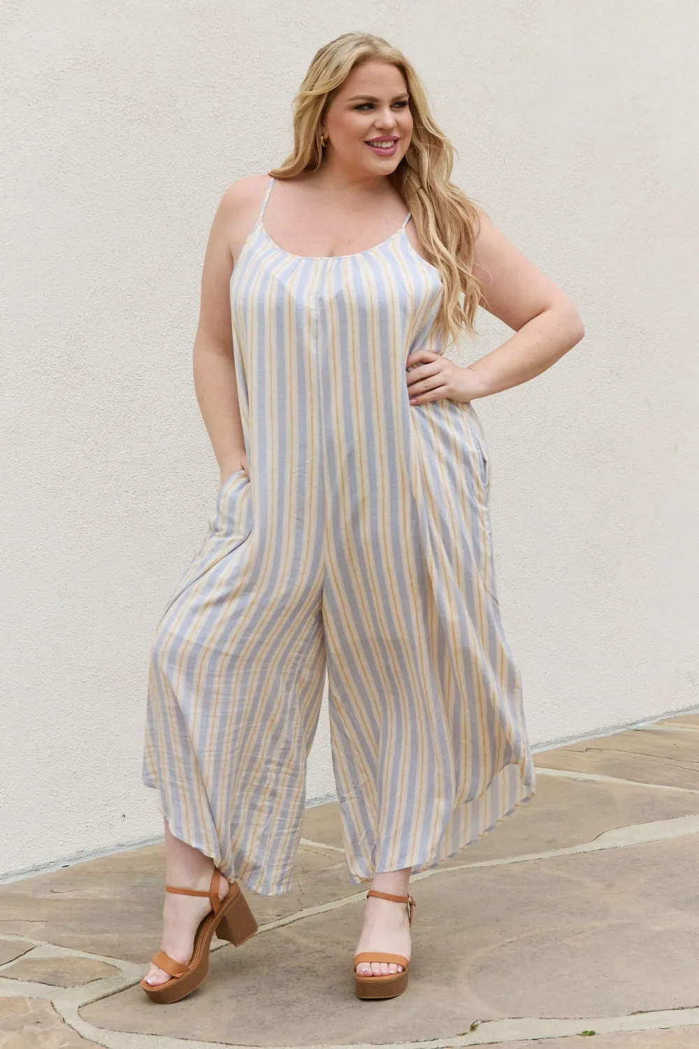 HEYSON Full Size Multi Colored Striped Jumpsuit with Pockets - Ships from The USA