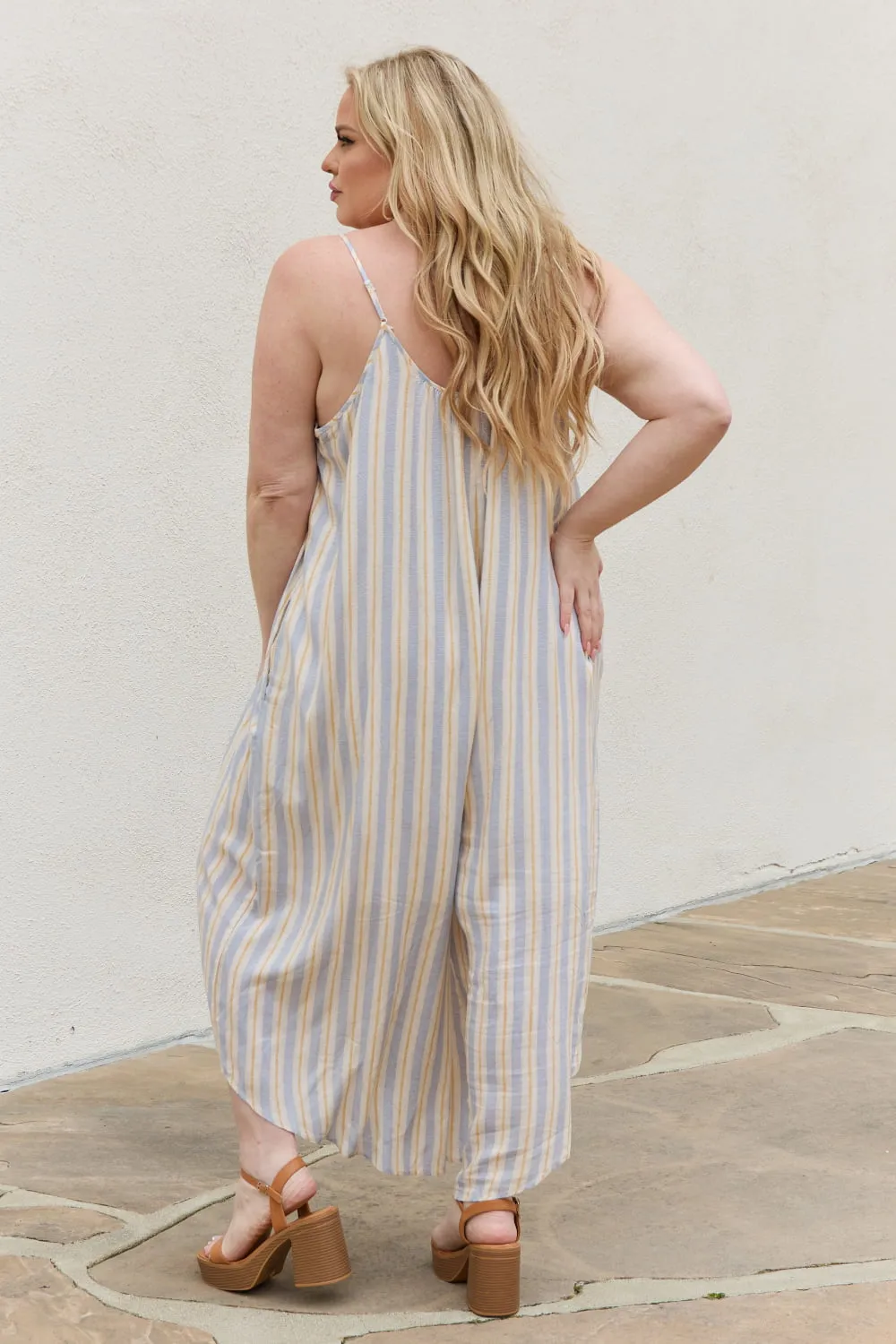 HEYSON Full Size Multi Colored Striped Jumpsuit with Pockets - Ships from The USA