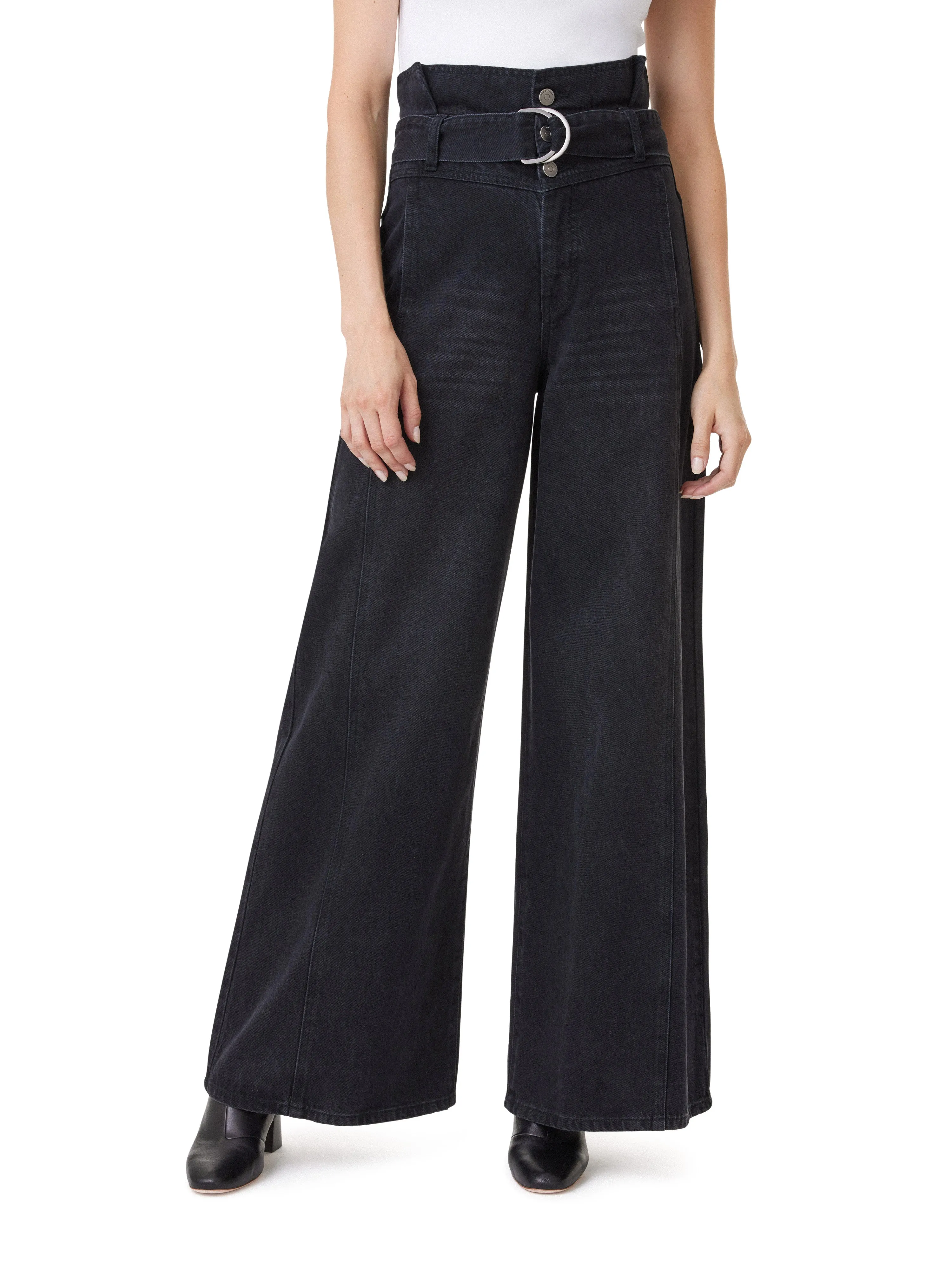 High Rise Paperbag Extreme Wide Leg Belted Jeans