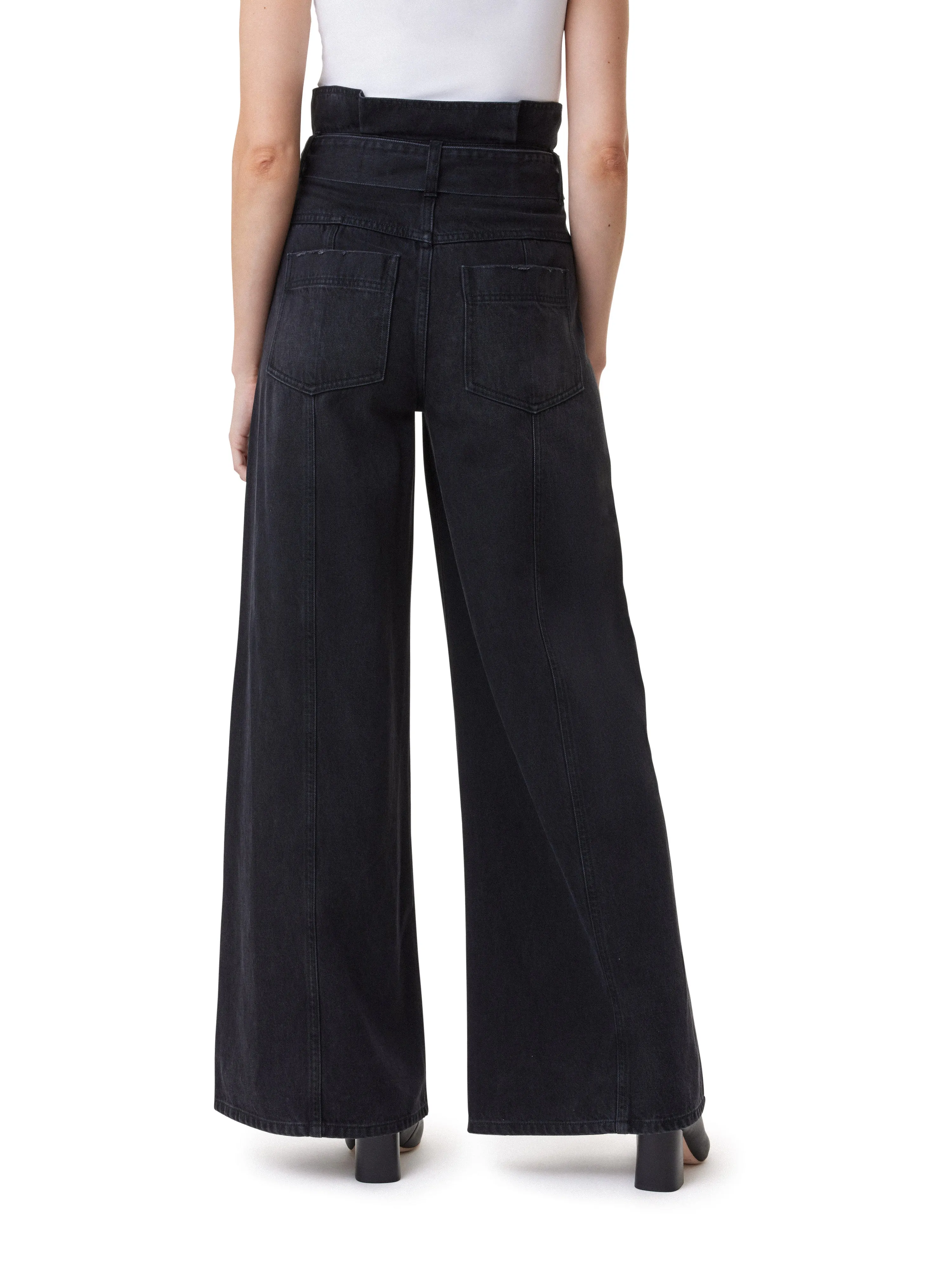 High Rise Paperbag Extreme Wide Leg Belted Jeans