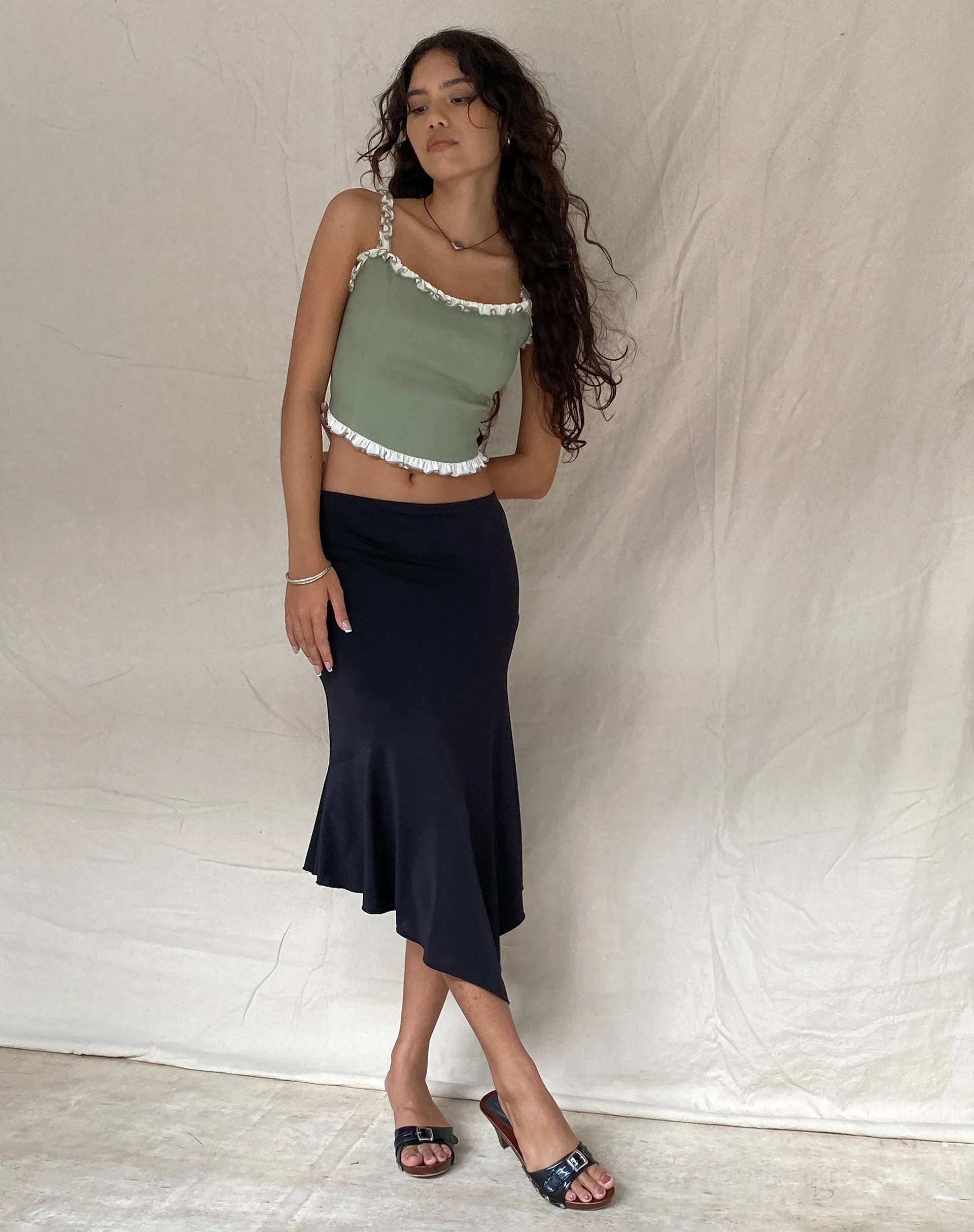 Idalia Corset Top in Sage with Cream Ruffle