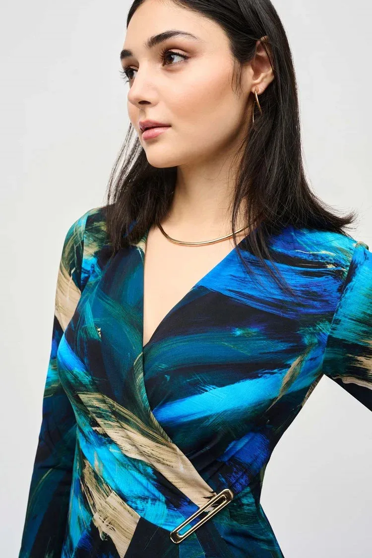 Joseph Ribkoff Silky Abstract Print Wrap Dress