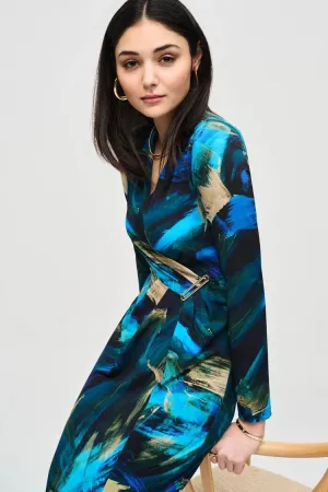 Joseph Ribkoff Silky Abstract Print Wrap Dress