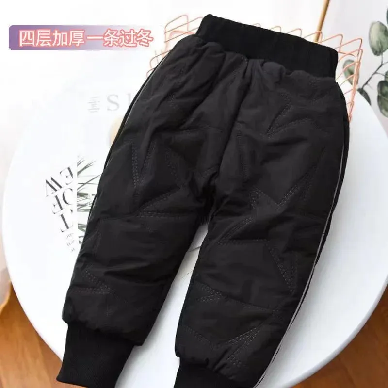 Kids Padded Warm Cotton Pants Winter Kids Thick Plus Velvet Trousers Autumn Teen Windproof Coldproof Solid Pants 1-6 Years