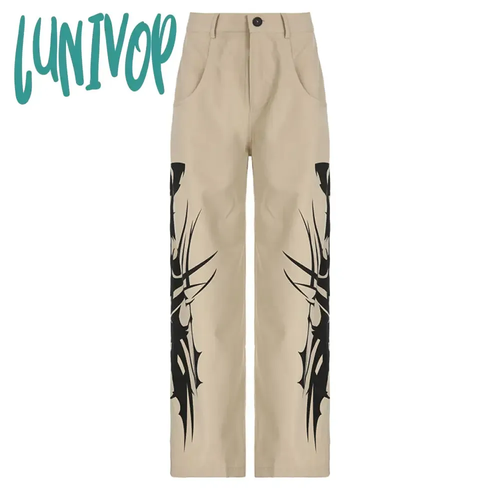 Lunivop 90s streetwear Workwear Ink Style Printing Personalized Design Hot Girl Woven Casual Pants Lazy High Waist Draping Straight Pants