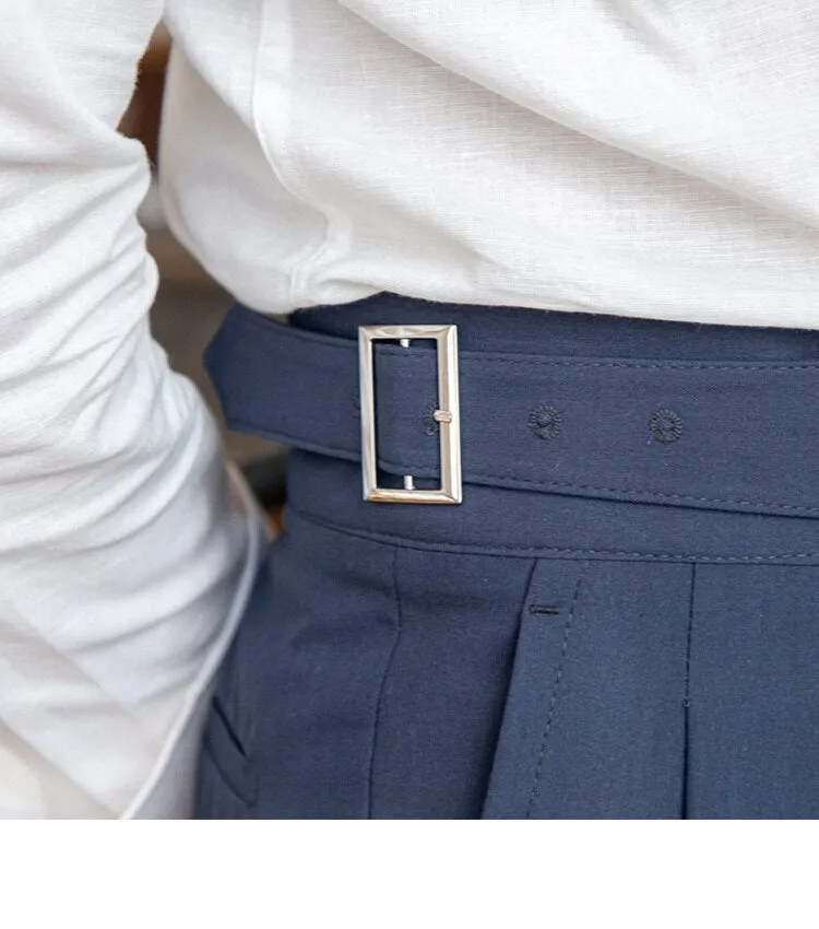 Navy Blue Classic Buckle Formal Gurkha Pants by ITALIAN VEGA®