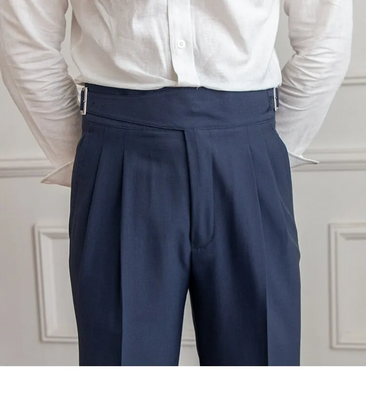 Navy Blue Classic Buckle Formal Gurkha Pants by ITALIAN VEGA®