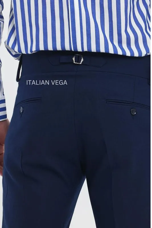 Navy Blue Double Buckle Formal Gurkha Pants by ITALIAN VEGA®