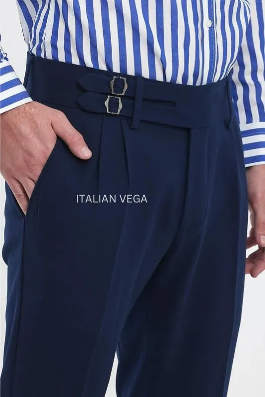 Navy Blue Double Buckle Formal Gurkha Pants by ITALIAN VEGA®