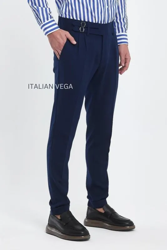 Navy Blue Double Buckle Formal Gurkha Pants by ITALIAN VEGA®