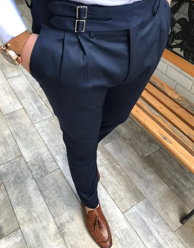 Navy Blue Double Buckle Gurkha Pants