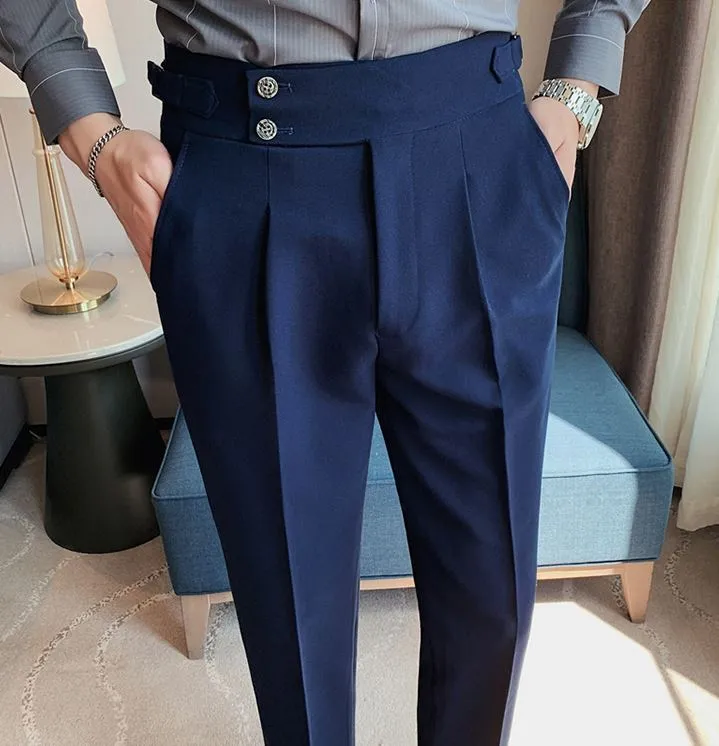 Navy Blue Signature Buttoned Formal Gurkha Pants by ITALIAN VEGA®