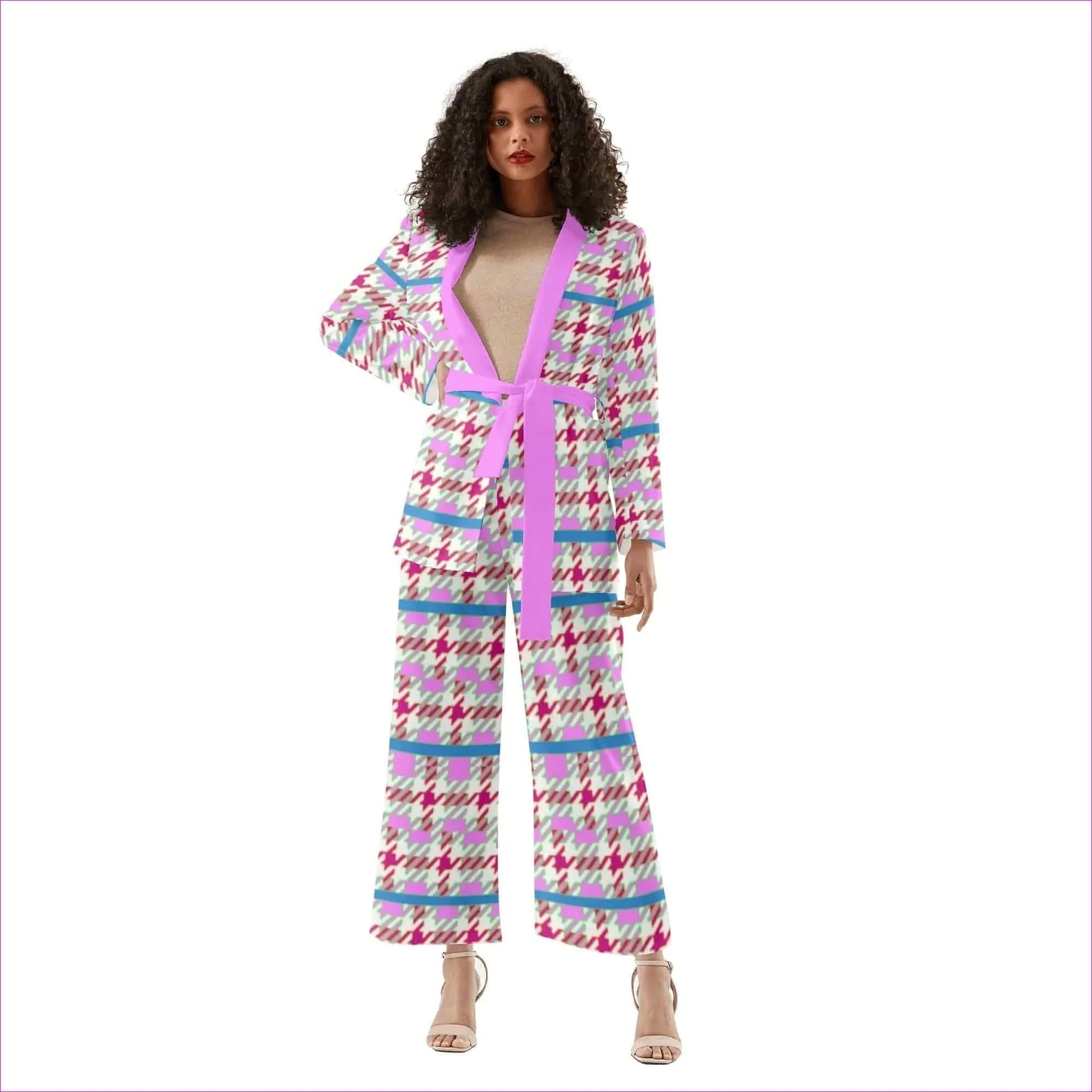 Pink Houndstooth Womens Suit