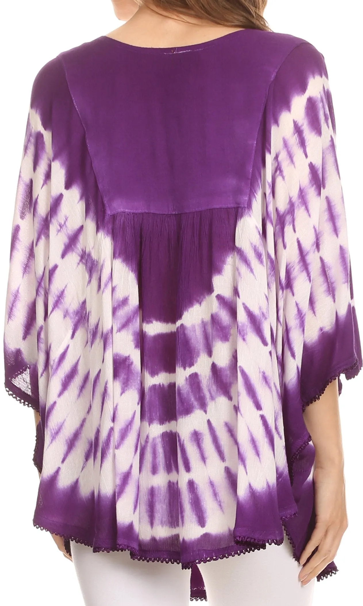 Sakkas Alannis Tie Dye Circle Poncho Top With With Wide Scoop Neck And Embroidery