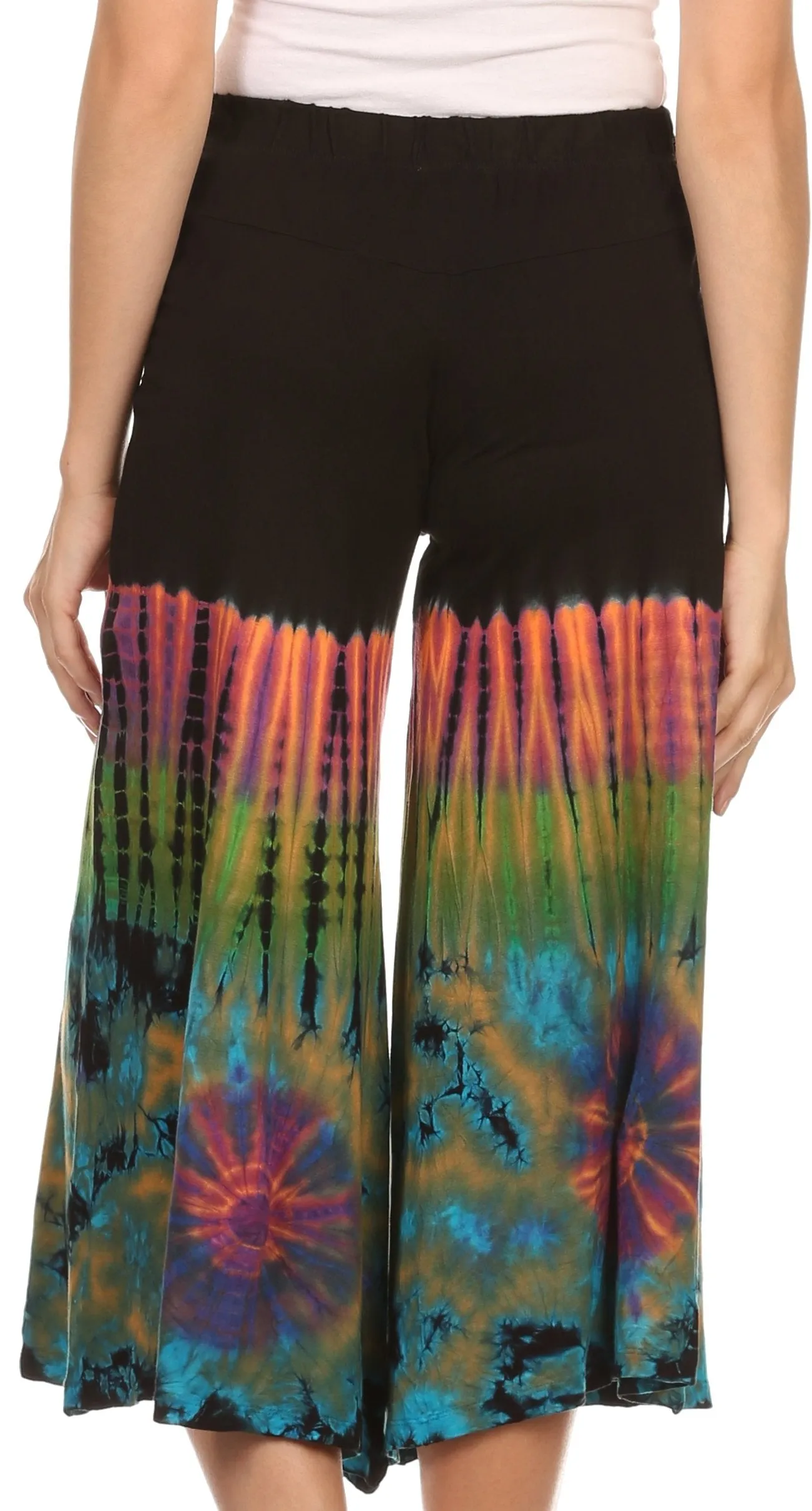 Sakkas Janelle Long Flare Bell Tie Dye Elastic Waist Wide Leg Palazzo Pant