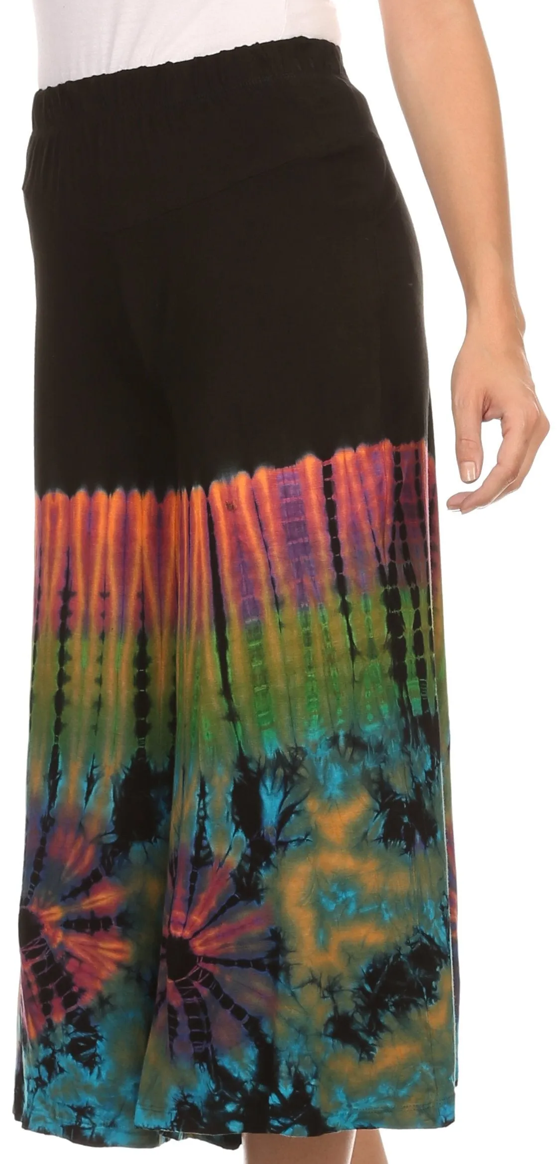 Sakkas Janelle Long Flare Bell Tie Dye Elastic Waist Wide Leg Palazzo Pant