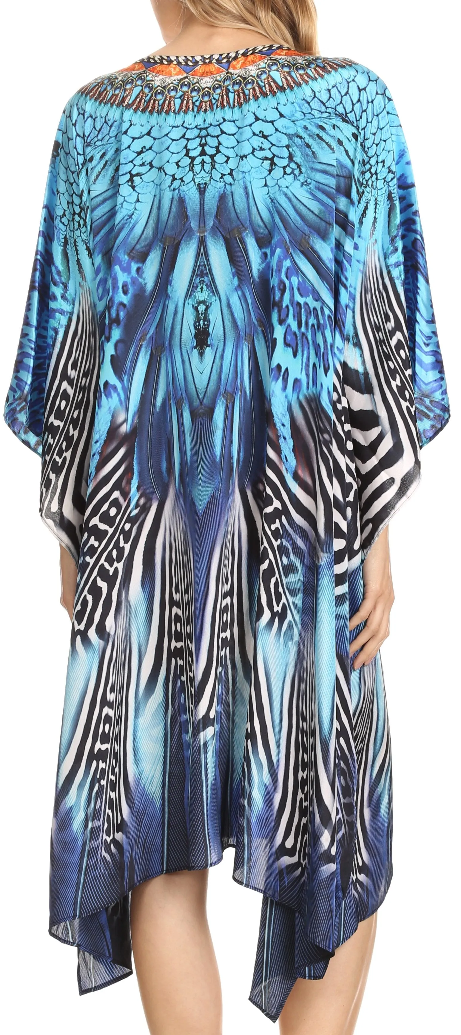 Sakkas Jenni Printed Caftan Dress / Cover Up With Adjustable Neck / Rhinestones