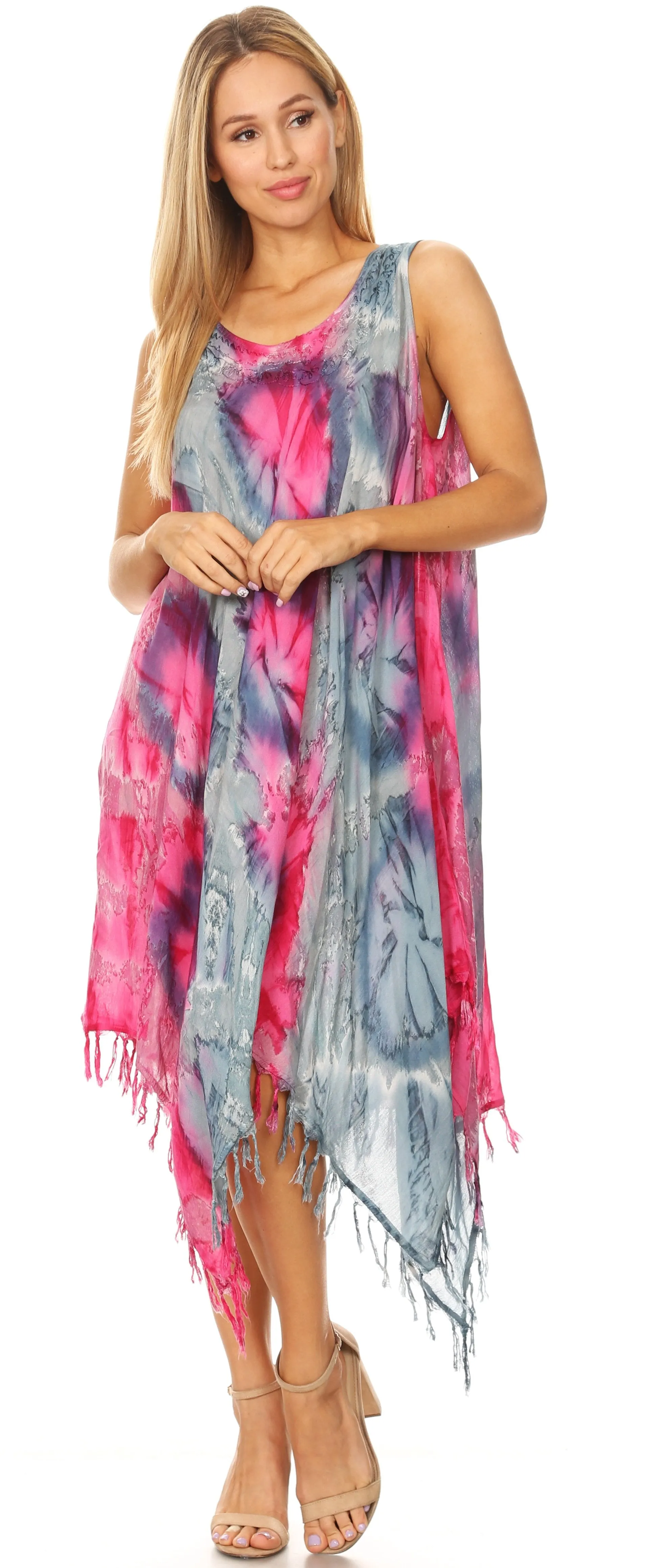 Sakkas Lara Women's Casual Fringe Loose Maxi Dress Caftan Cover-up