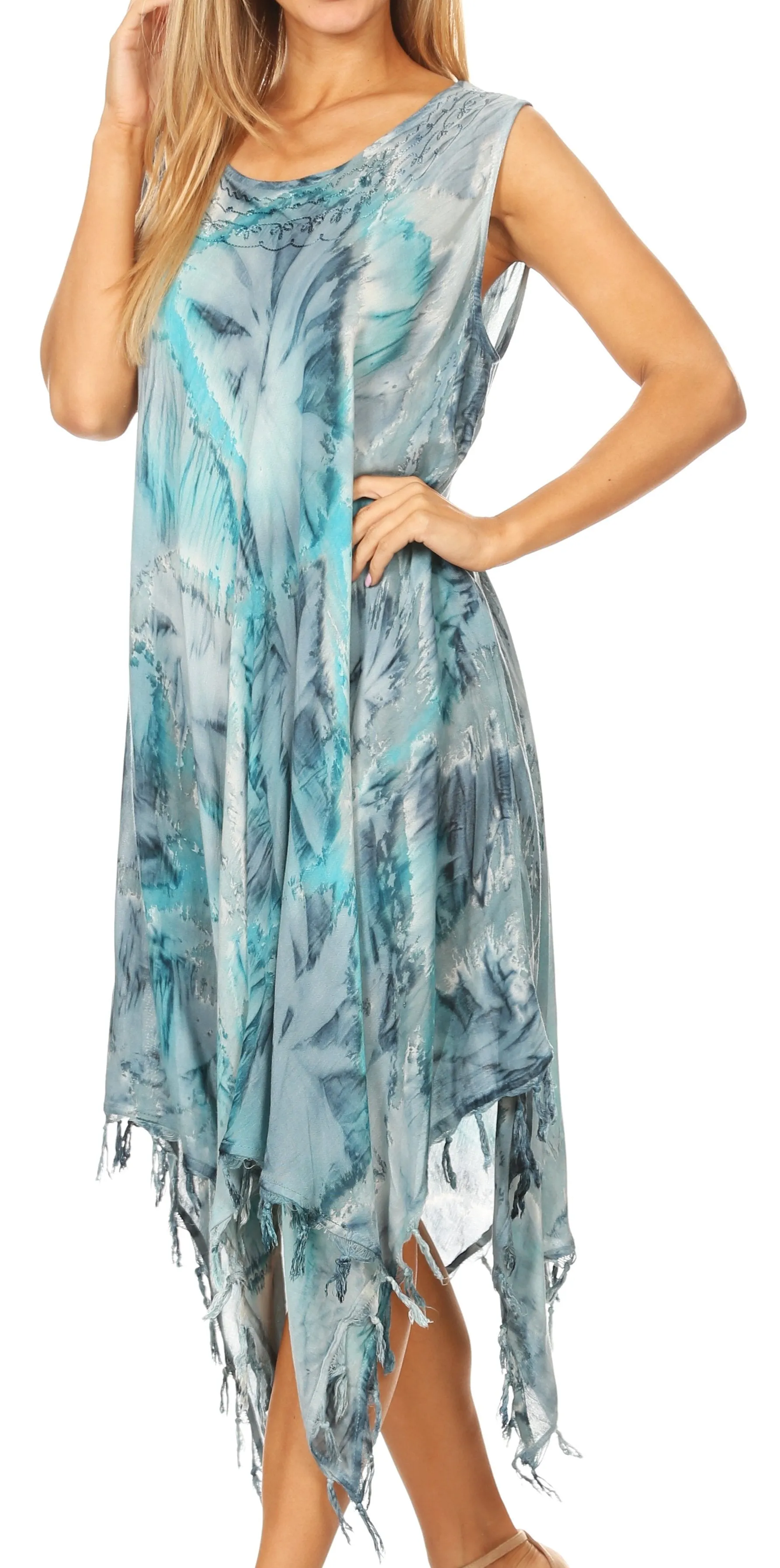 Sakkas Lara Women's Casual Fringe Loose Maxi Dress Caftan Cover-up