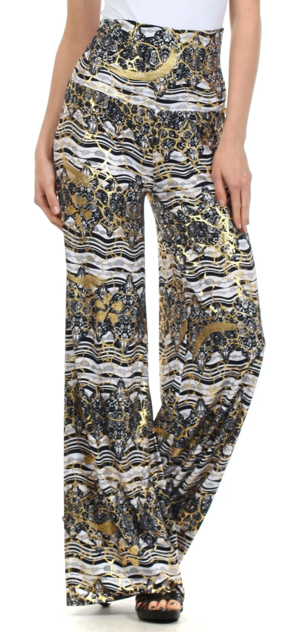 Sakkas Metallic Foil High Waist Wide Leg Palazzo Pant