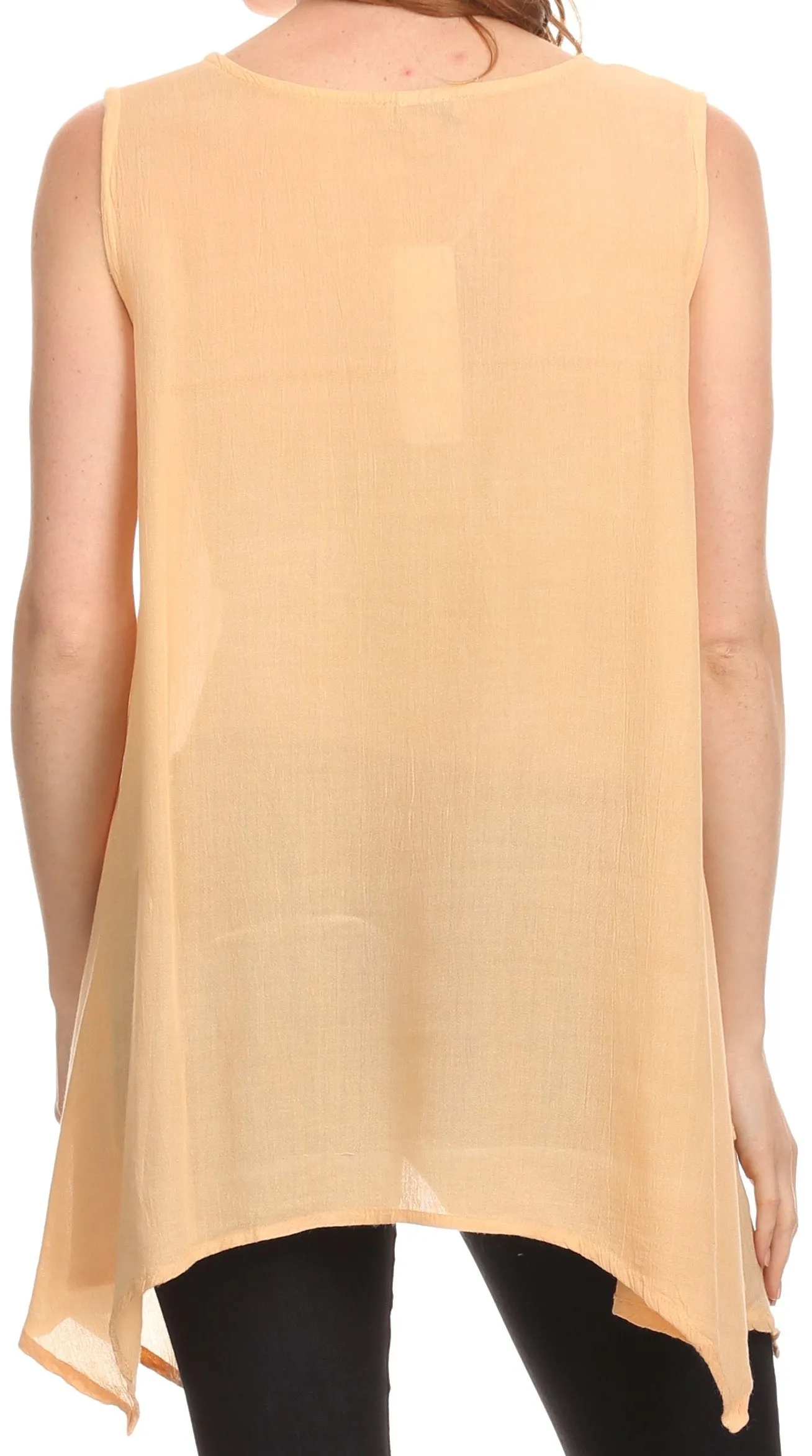 Sakkas Oprah Sleeveless Tank Side Tail Blouse Shirt Top With Two Front Pockets