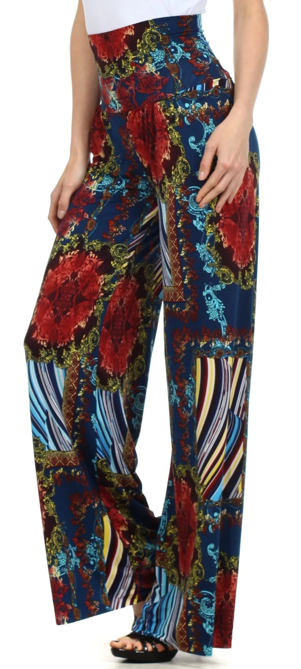 Sakkas Patterned High Waist Wide Leg Palazzo Pant