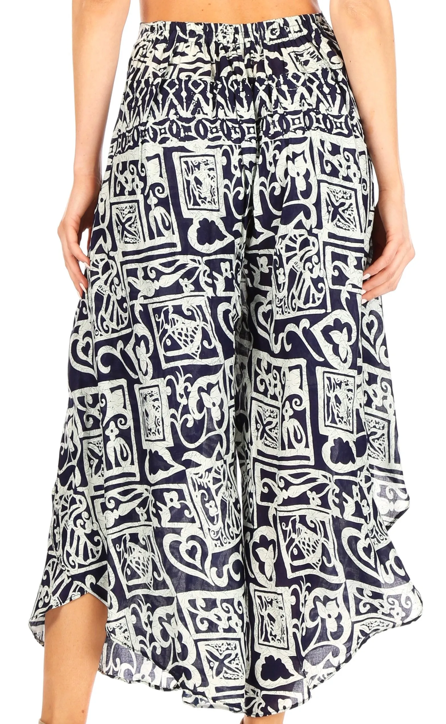 Sakkas Serilda Women's Loose Elephant Batik Boho Wide Leg Pants Elastic Waist