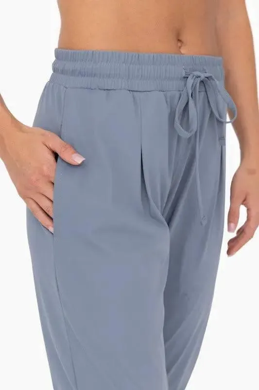 Silky pleated stretch jogger pants