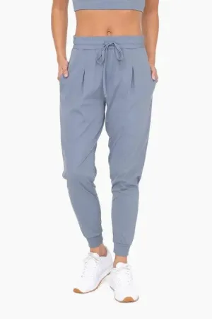 Silky pleated stretch jogger pants