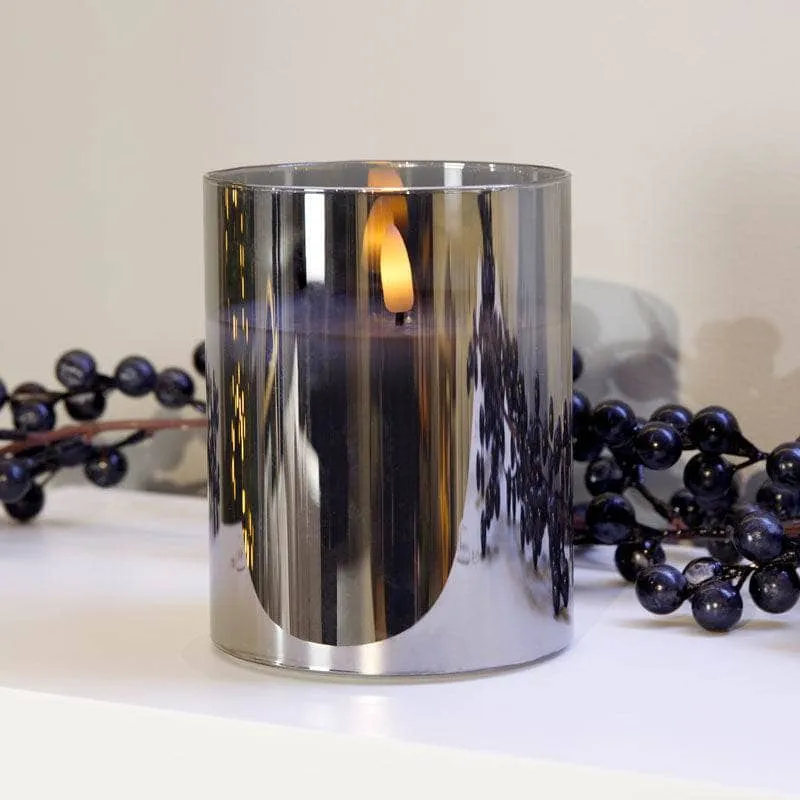 Smoked Glass Cylinder LED Wick Candle - 12.5cm