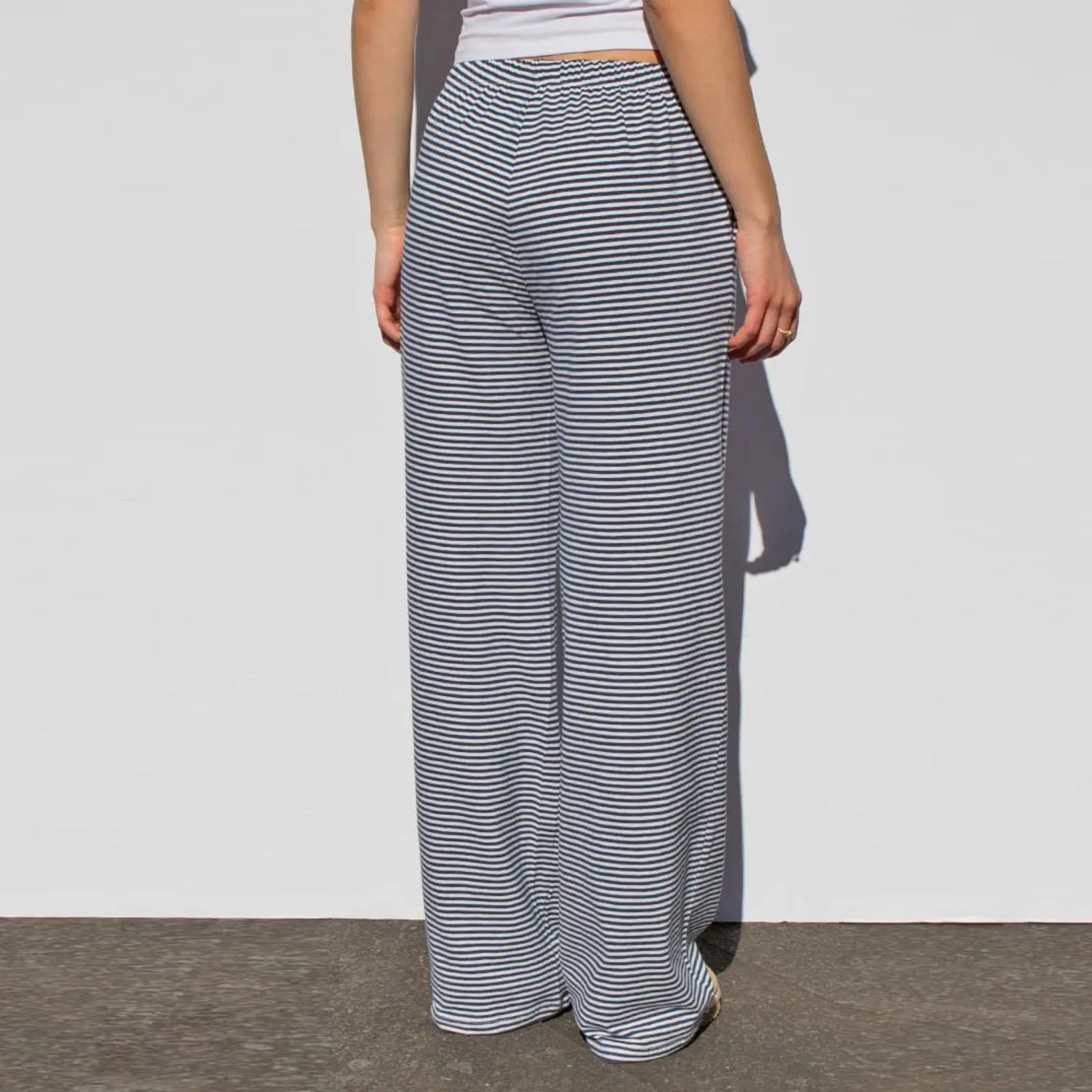 Stripe/Zebra Leopard Drawstring Elastic Waist Spring Summer Sweat Wide-Leg Pants